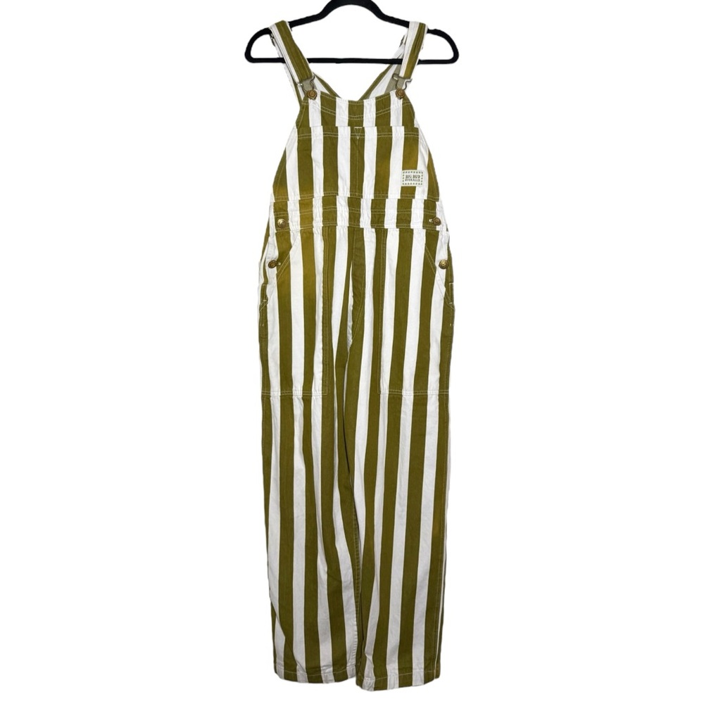 Big Bud Press Olive Green White Striped Utility Cotton Overalls - Small